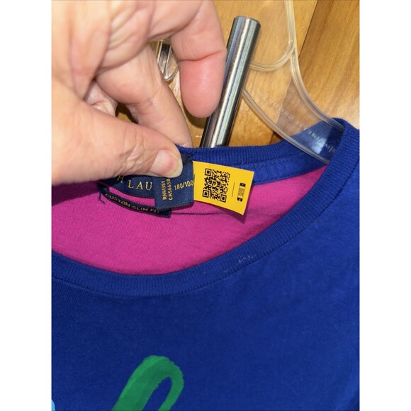 Polo Ralph Lauren T Shirt Custom Slim Fit L Paint Spellout Colorblock Cotton - Picture 10 of 11